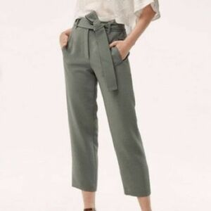 Aritzia Wilfred Tie-Front Jallade Cropped High Waisted Pant Green / Sagesse